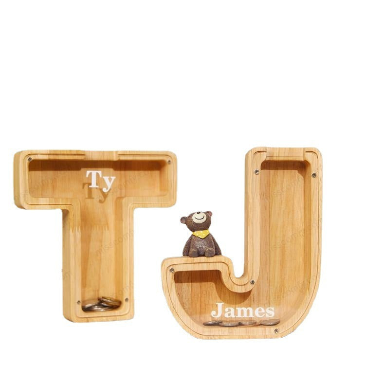 Piggy Bank Letter Shaped Money Box Large Enough Burly Wooden Wood