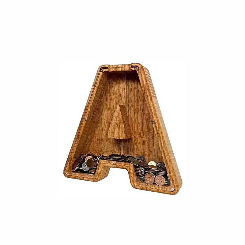 Piggy Bank Letter Shaped Money Box Large Enough Burly Wooden Wood