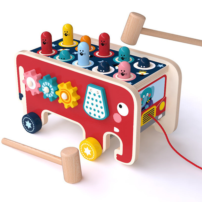 Montessori Toddlers Kids Wooden Pounding Bench Animal Bus